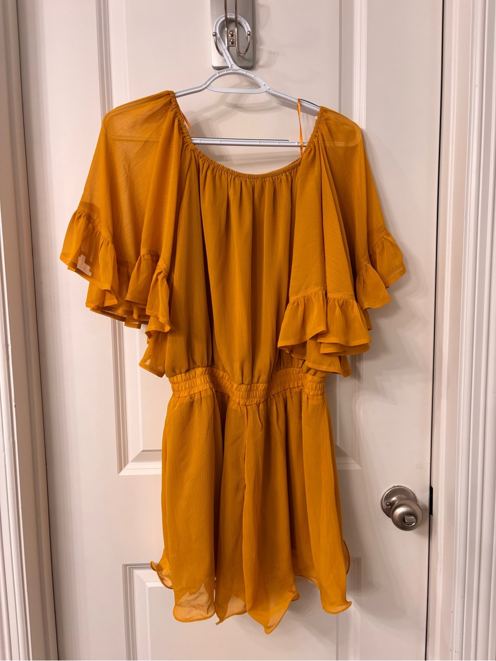 Endless Rose Mustard Yellow Ruffle-Sleeve Women’s Romper